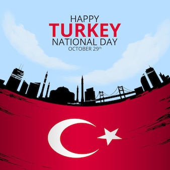 Felice giornata nazionale della turchia sfondo con bandiera grunge e punti di riferimento