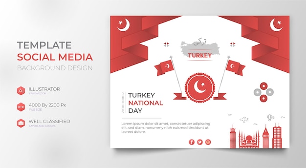 幸せなトルコ建国記念日ソーシャル メディア独立記念日テンプレートまたはカラフルなバナー ベクトル