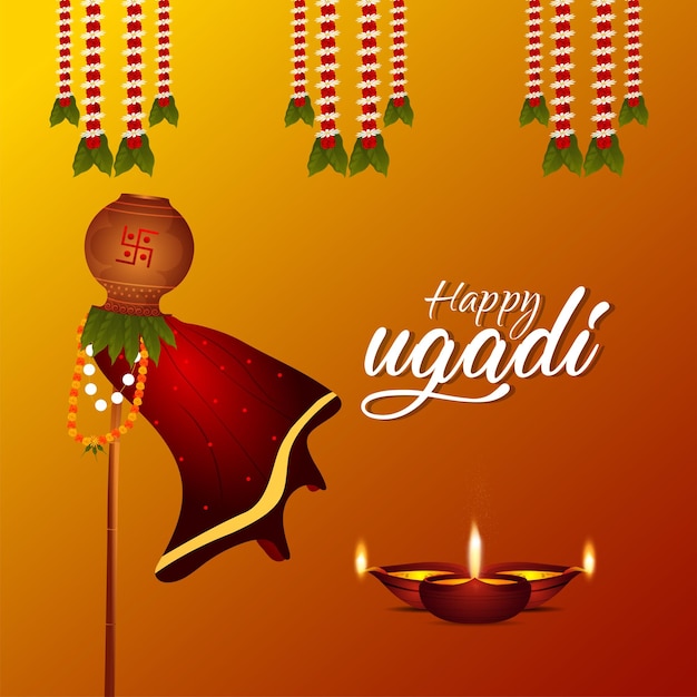 Happy ugadi celebration greeting card with vector illustration