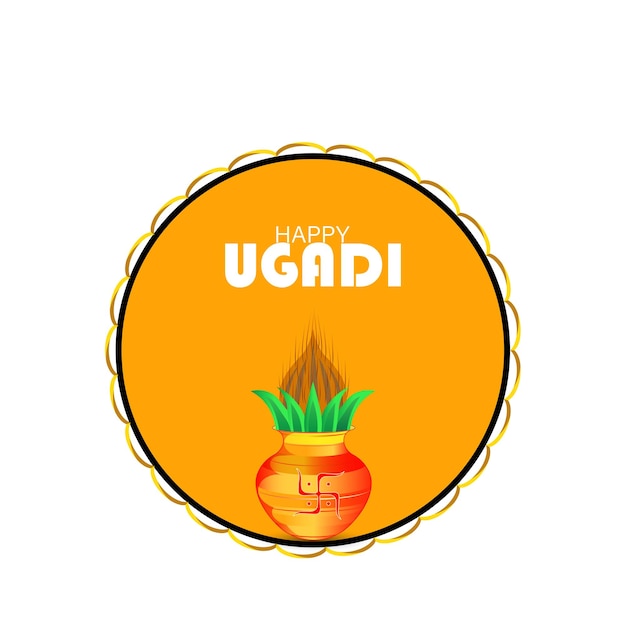 Vector happy ugadi greeting card background with decorated kalash.