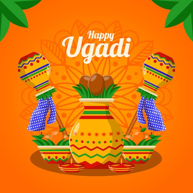 Vector happy ugadi gudi padwa concept design