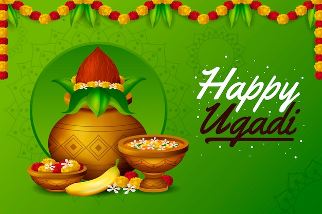 Vector happy ugadi realistic design