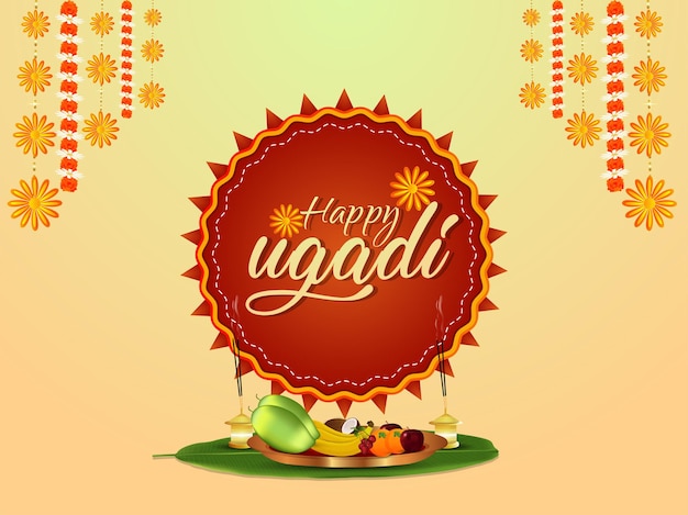 Vector happy ugadi. template greeting card traditional festival