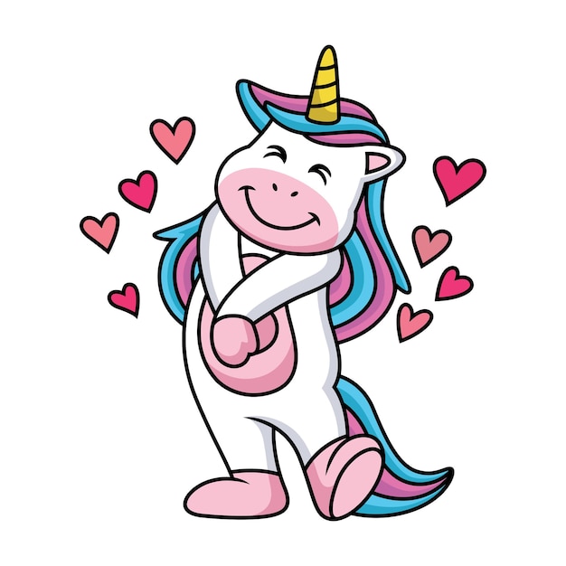 Vector happy unicorn cartoon with cute expression and loves