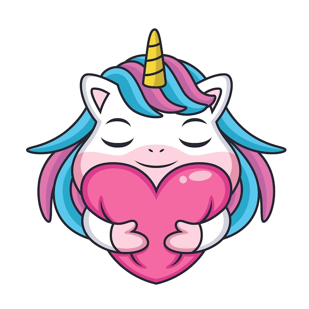 Happy Unicorn Cartoon with Cute Expression and Loves