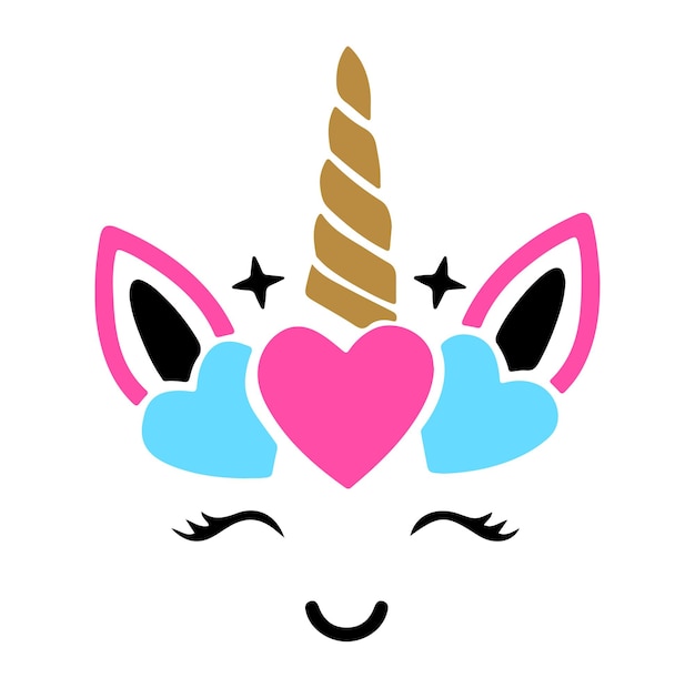 Vector happy unicorn vector head portrait horse sticker hand drawn style cartoon illustration birthday