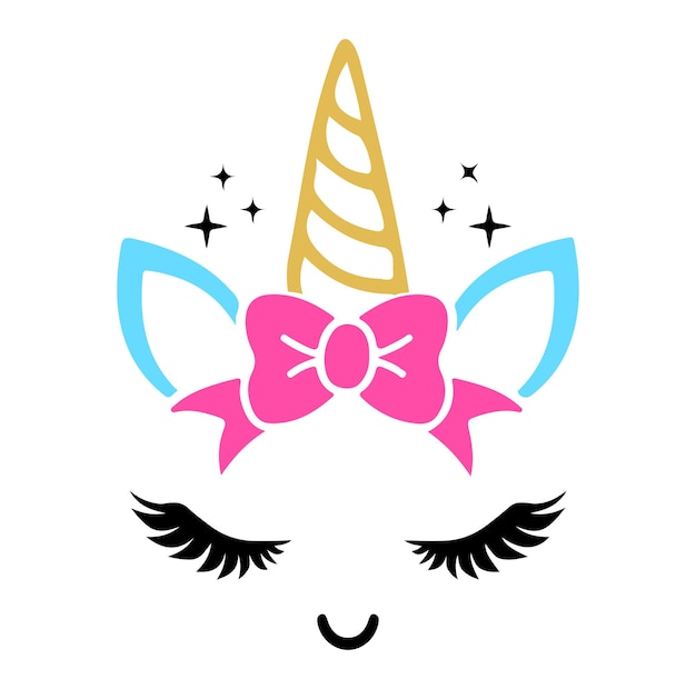 Happy unicorn vector head portrait horse sticker hand drawn style cartoon illustration birthday