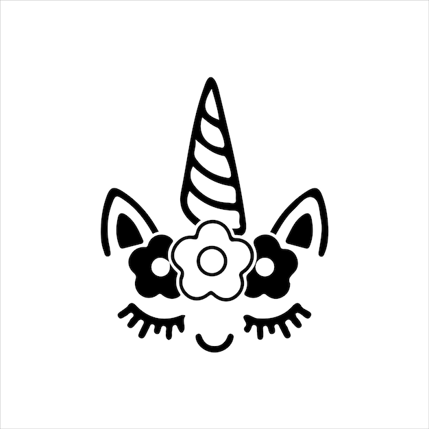 Happy unicorn vector Head portrait horse sticker Hand drew style cartoon illustration