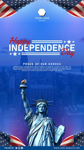 Happy Usa Independence Day Banner en Social Media Story Post Template