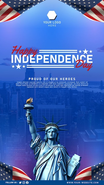 해피 미국 독립 기념일 배너 및 소셜 미디어 스토리 포스트 템플릿