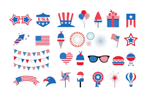 Happy usa independence day  th july american holiday celebration collection of elements and icons