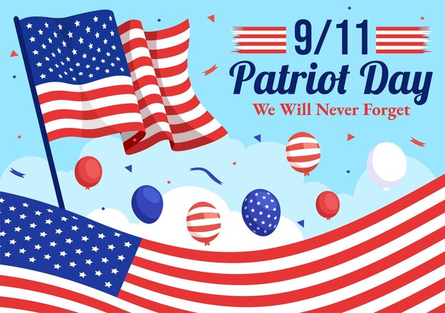 happy usa patriot day vector illustration with united state flag and we will never forget background