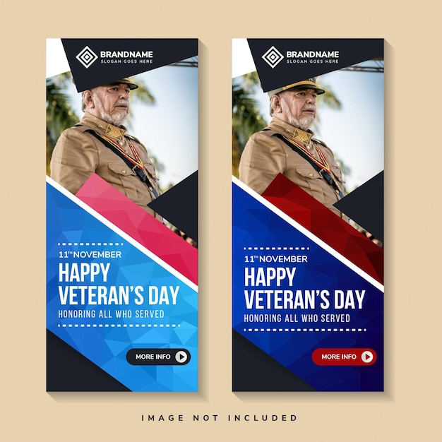 Happy usa veterans day vertical banners set for social media and other advertising design