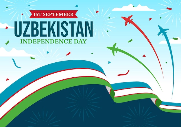 Vector happy uzbekistan independence day vector illustration on 1st of september with uzbek flag background