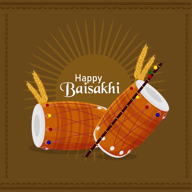 Vector happy vaisakhi celebration greeting card with drum