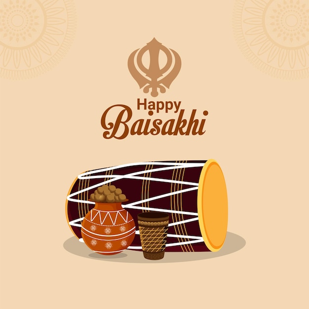 해피 vaisakhi 크리 에이 티브 일러스트 황금 사원과 드럼