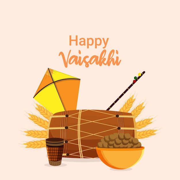 Happy vaisakhi flat design greeting card