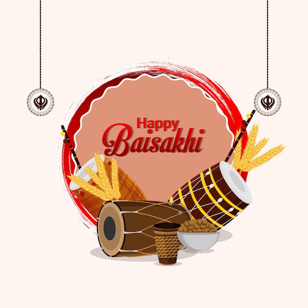 Happy vaisakhi sikh festival celebration greeting card