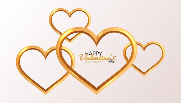 Happy Valentijnsdag achtergrond met realistische metallic gouden harten