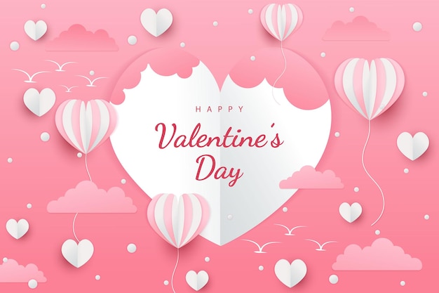 Happy Valentijnsdag achtergrondpapier gesneden harten stijl en element met roze en witte kleur