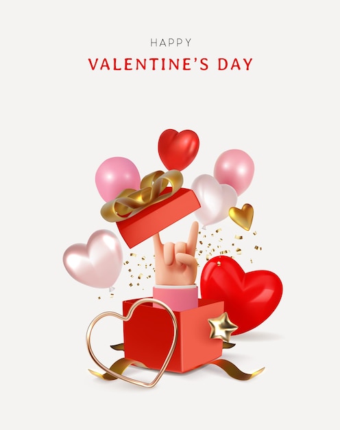 Happy valentijnsdag banner mockup stijl liefde objecten illustratie