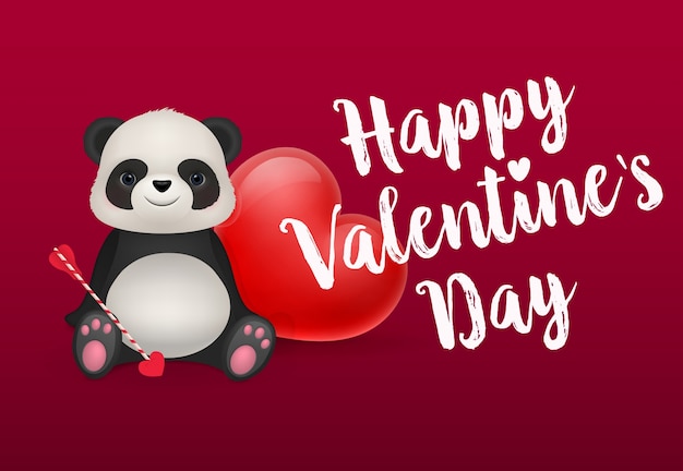 Happy valentijnsdag belettering met panda