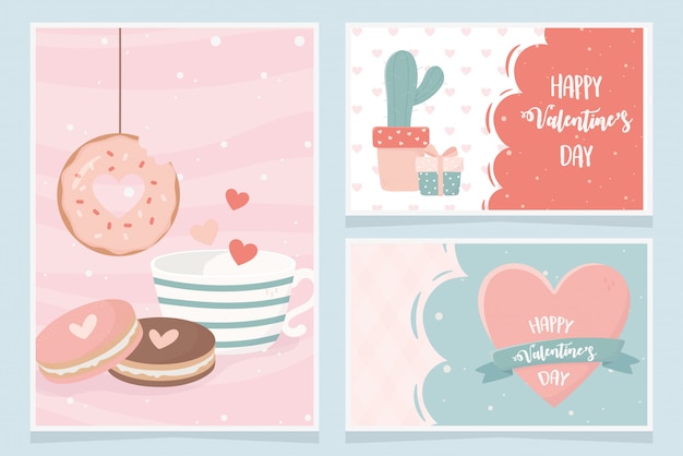 Happy Valentijnsdag cactus cadeau koekjes donut hart liefde kaartenset