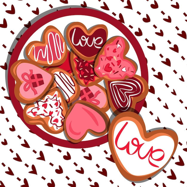 Happy Valentijnsdag harten koekjes kaart Romantische Valentijnsdag wenskaart of poster 14 februari