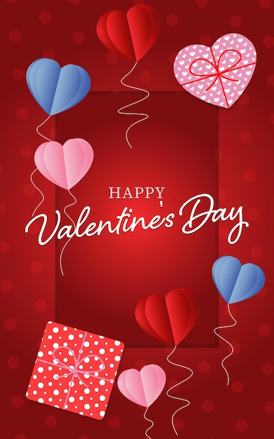 Happy Valentijnsdag poster met baloons en geschenkdozen