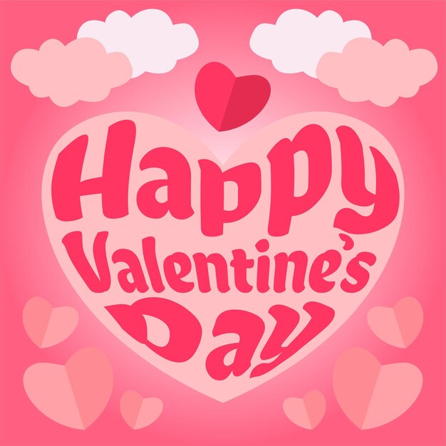 Happy Valentijnsdag typografie wenskaart met bloeit en roze harten.