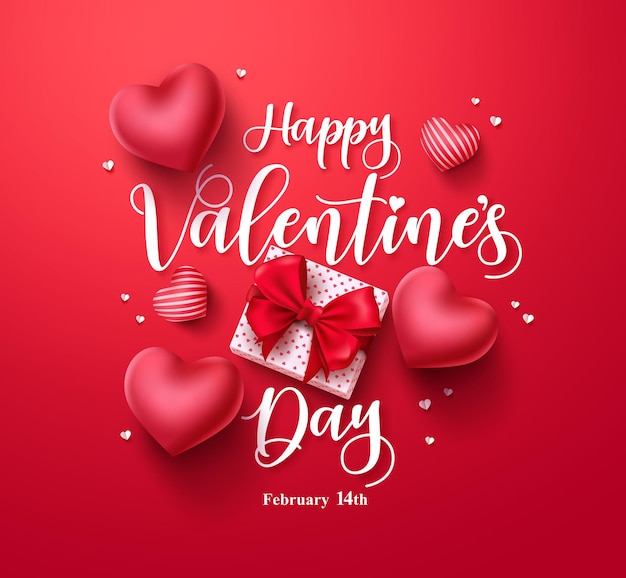 Vector happy valentijnsdag vector banner wenskaart met valentijn elementen zoals cadeau en harten