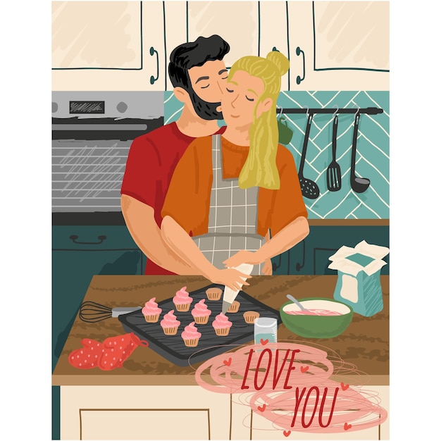 Happy Valentijnsdag vector met familie koken