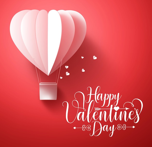 Happy Valentijnsdag vector wenskaart ontwerp met 3D-realistische papier gesneden hartvorm