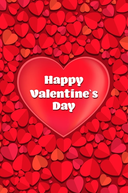 happy Valentijnsdag viering liefde banner flyer of wenskaart met rode harten verticale vectorillustratie