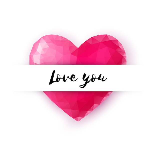 Happy Valentijnsdag wenskaart Decoratief kristal lowpoly-stijl hart met Love you-tekst