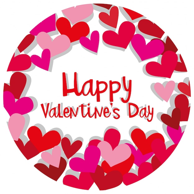 Happy valentine card template with hearts in red and pink