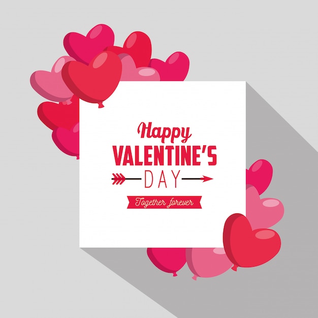 Happy valentine card with hearts balloons decoration