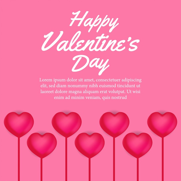 Happy valentine day banner template with 3d hearth balloon