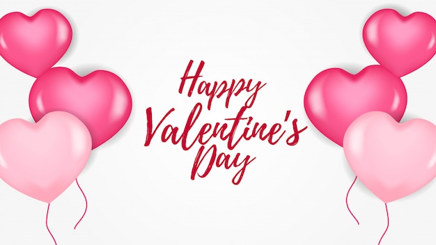 Happy valentine day banner with pink hearth balloon