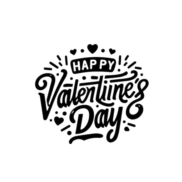 Happy Valentine Day BW Vector Illustration
