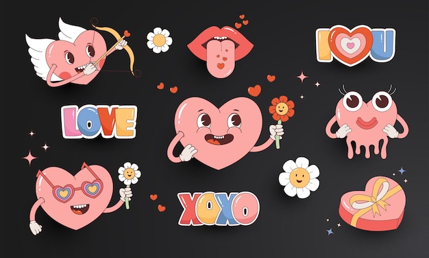 Happy Valentine day cute heart emoji symbol emblem badge and sticker design Vector illustration