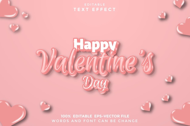 С Днем Святого Валентина редактируемый текстовый эффект 3D современный стиль