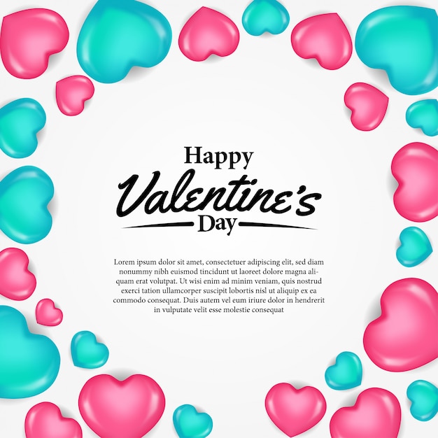 Happy valentine day greeting card with pink and green hearth