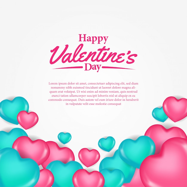 Happy valentine day greeting card with pink and green hearth