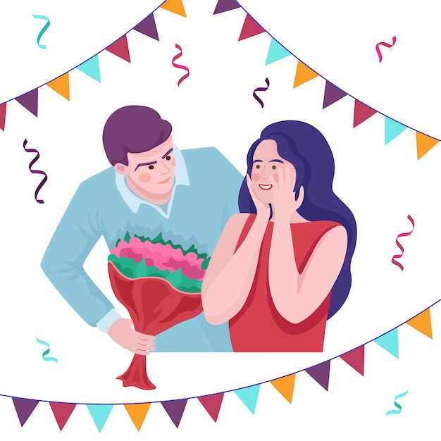 Happy valentine day or happy birthday card concept. love, relationship flat illustration.