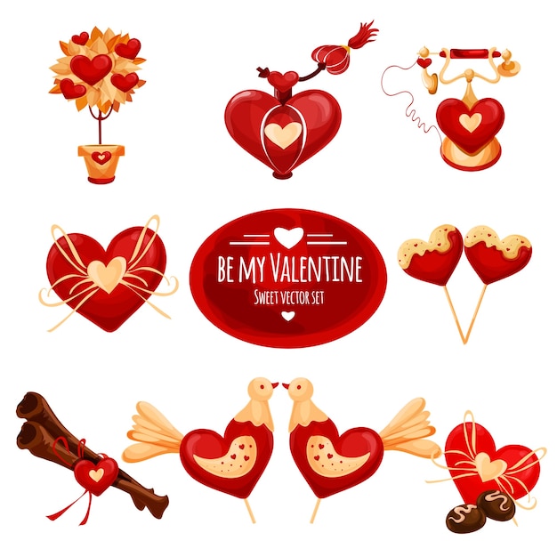 Vector happy valentine day icon set