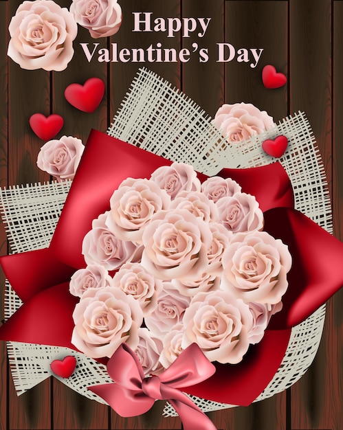 Happy Valentine Day-kaart met rozenboeket Vector. Vintage provence-stijldoos