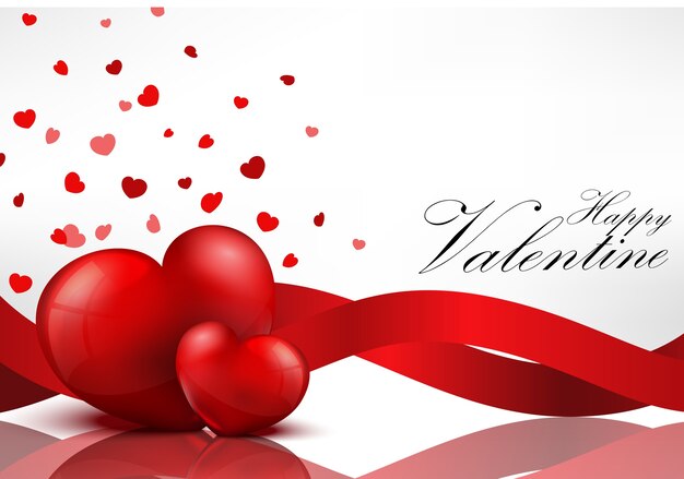 Cartolina d'auguri felice di san valentino con cuore rosso e nastro rosso