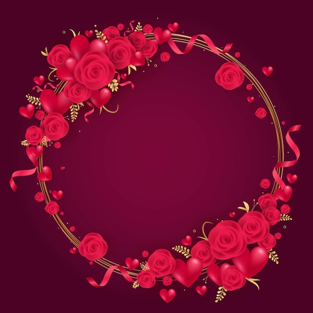 Happy valentine red heart & roses frame