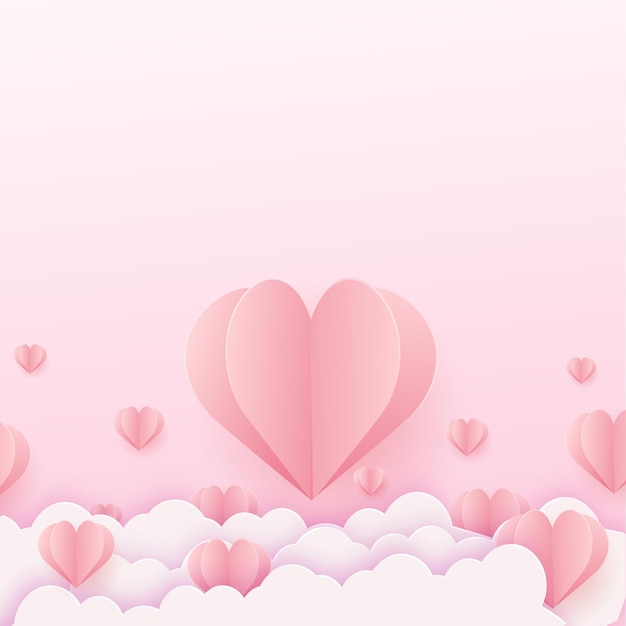 Happy Valentine's card with flying pink paper hearts.  .